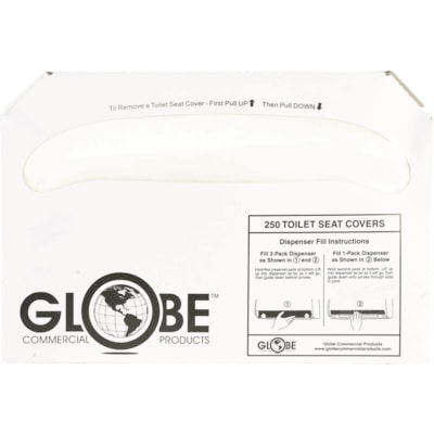 Globe - Housses de siège de toilette pliées en deux - largeur de 10,50 po (266,70 mm) x longueur de 15 po (381 mm) - Plié en deux - 250 / Étui BIODEGRADABLE MADE OF 70% RECYCLED POST-CONS