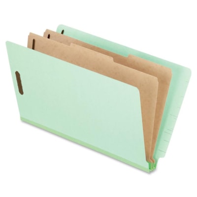 Pendaflex Pressboard End Tab Classification Shelf File Folders - 8 1/2" (215.90 mm) x 14" (355.60 mm) - 2" (50.80 mm) for Folder - End Tab Location - 2 Divider(s) - 25 pt. (8.80 mm) - Pressboard, Tyvek - Light Green - Reinforced Gusset, Tear Resistant, Rip Resistant - 70% Recycled - 10 / Box GRN PRSBD 25PT 75% REC.10%PCWW 6 MANILA FILING SECT.W/2"CAP.