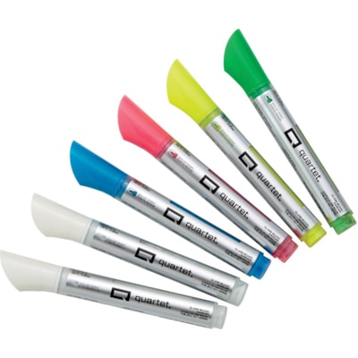 Quartet Whiteboard Paint Markers - Bullet Marker Point - White, Teal, Pink, Yellow, Green Ink - Liquid - Gray Barrel - 6 / Pack BULLET POINT ASSORTED 6-PACK