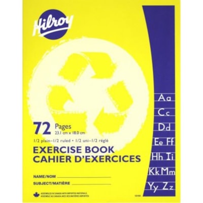 Hilroy Recycled Stitchbook, 72 pages, 1/2 Ruled, 1/2 Plain Ruling - 72 Pages - Stitched - Ruled, Plain Front Ruling - 9.13" (231.78 mm) Height x 7.13" (180.98 mm) Width x 0.13" (3.18 mm) Depth - Lightweight, Half Ruled Page, Half Plain Page - Recycled - 1 Each 1/2 RULED YELLOW 72PGS 9-1/8 X 7-1/8