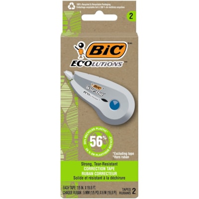 Wite-Out - Ruban correcteur Revolution Mini - longueur du ruban 19,8 pi (6,04 m) - 1 Ligne(s) - Jetable, Résistant aux déchirures, Capuchon protecteur - Blanc - 2 / emballage BIC REVOLUTION TAPE 2 PK BIC REVOLUTION TAPE 2 PK