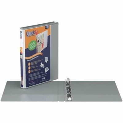 QuickFit Ring Binder - 5/8" (15.88 mm) Binder Capacity - Letter - 8 1/2" (215.90 mm) x 11" (279.40 mm) Sheet Size - 0.63" (15.88 mm) Ring(s) - Fastener(s): D-Ring - Pocket(s): 2, Inside Front & Back - Polypropylene - Gray - Recycled - PVC-free, Ink-transfer Resistant - 1 Each ANGLE D-RING  USE 1 FULL SIZE SHEET FOR SPINE & COVER