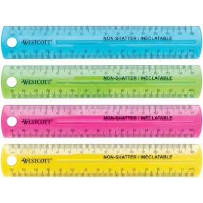 Westcott - Règle en plastique incassable 15 cm - couleurs néon - 1/16, 15 Graduations - Métrique Système de mesure - Néon assorti - 1 chaque  