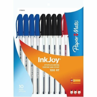 Paper Mate InkJoy 100 Ballpoint Pen - 1 mm (0.04") Pen Point - Assorted Ink - Translucent Barrel - 10 / Pack  