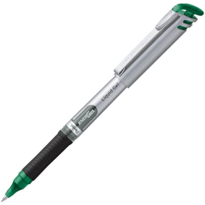 Pentel EnerGel / BL17 - 0.7 mm (0.03") Medium Needle Pen Point - Green Ink - Liquid Gel Ink - Silver Barrel - Metal Tip - 12 / Box 0.7MM QUICK-DRYING  ACID FREE INK