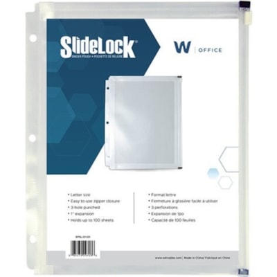 Winnable Slidelock Binder Pouch - 11.5" (292.1 mm) Height x 9.5" (241.3 mm) Width - 100 x Sheet Capacity - For Letter 8 1/2" (215.90 mm) x 11" (279.40 mm) Sheet - Ring Binder - Clear - 1 Each SIZE  11.5"X9.5" 1" EXPANSION  CLEAR