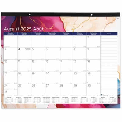 Blueline Foliage Academic 12-Month Desk Pad Calendar, 22" x 17" , Bilingual - Academic - Monthly - August 2024 to July 2025 - 1 Month Single Page Layout - Desk Pad - Chipboard - 22" (558.80 mm) Height x 17" (431.80 mm) Width - Top Bound, Reinforced Corner, Tear-off, Bilingual, Daily Block, Reference  