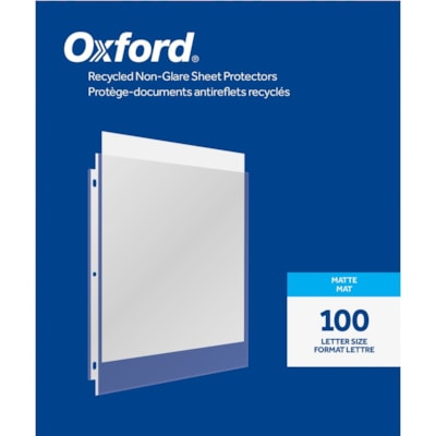 Oxford - Protecteur de feuille - épaisseur de 2 mil (0,05 mm) - Pour format lettre 8 1/2 po (215,90 mm) x 11 po (279,40 mm) Feuilles - 3 xsTrous - Chargement par le dessus - clair - Polypropylène - 100 / boîte  