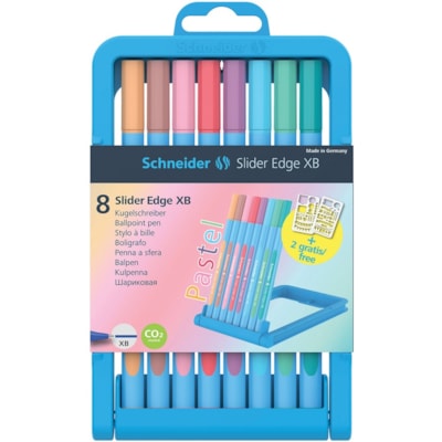 Slider Edge Pastel Ball Point Pens Assorted Colours 8/pkg - Extra Broad Pen Point - Assorted Ink - Rubberized Barrel - 8 / Pack LINE WIDTH EXTRA BROAD (XB) CASE STAND WITH 8 PENS