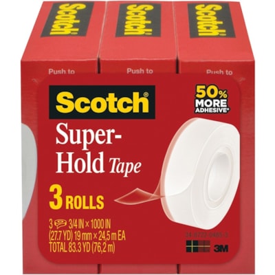 Scotch Super-Hold Tape 3/4" 3/pkg - 27.8 yd (25.4 m) Length x 0.75" (19.1 mm) Width - 1" (25.40 mm) Core - Transparent - 3 700K3-ESF 3/4 IN X 1000 IN
