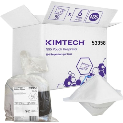KIMTECH - Masque de sécurité 53358 - Normale - Particules aéroportées, Contaminant aérien Protection - Blanc - Respirable, Confortable - 50 / Sachet WHITE/BLUE HEADBAND 