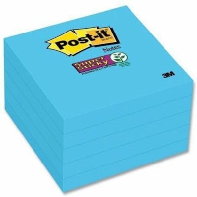 Post-it® Super Sticky Notes, 3 in x 3 in, Electric Blue, 5 Pads/Pack - 3" (76.20 mm) Flag/Note Width x 3" (76.20 mm) Flag/Note Length - Square - 90 Sheets per Pad - Electric Blue - Adhesive, Sticky, Recyclable - 5 Pack 654-5SSBE-C ELECTRIC BLUE 3INX3IN (76MMX76MM)