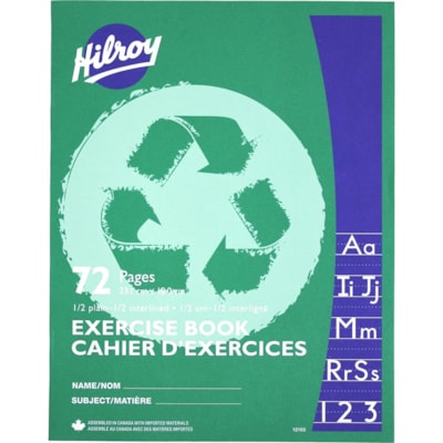 Hilroy Recycled Stitchbook, 72 pages, 1/2 Plain, 1/2 Interlined Ruling - 72 Pages - Plain, Interlined Front Ruling - 9.13" (231.78 mm) Height x 7.13" (180.98 mm) Width x 0.13" (3.18 mm) Depth - White Paper - Lightweight - Recycled - 1 Each 1/2 INTERLINED  72PGS  GREEN 9-1/8 X 7-1/8