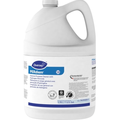 Diversey - Nettoyant à usage général avec peroxyde d'hydrogène PERdiem, 3,78 l - Concentré - 3,80 L - Kasher, Inodore, Puissant, Sans colorant, Sans parfum, Sans phosphore - clair - 1 chaque  