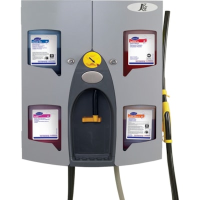Diversey J-Fill QuattroSelect Dispensing System, 24-1/4"H x 18-1/2"W x 7-1/2"D, Gray - 24.25" (615.95 mm) Height x 18.50" (469.90 mm) Width x 7.50" (190.50 mm) Depth - Gray - 1 Carton DISPENSES 4 PRODUCTS 