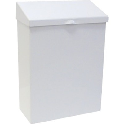 Hospeco Waste Receptacle, White (ND-1W) - Wall Mountable, Hinged - 4" (101.60 mm) Height x 11" (279.40 mm) Width x 8" (203.20 mm) Depth - Metal - White - 1 Each WHITE METAL  SURFACE MOUNTED 