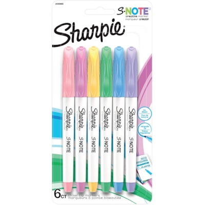 Sharpie S-Note Art Marker - Broad Chisel Marker Point - Papaya, Raspberry, Lemonade, Sea Green, Periwinkle, Grape Ink - 6 / Pack  