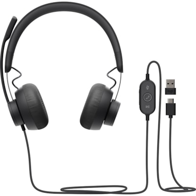 Logitech Zone 750 Wired On-Ear Headset with advanced noise-canceling microphone, simple USB-C and included USB-A adapter, plug-and-play compatibility for all devices - Stereo - USB Type C - Wired - 32 Ohm - 20 Hz to 16 kHz - Over-the-ear - Binaural - Ear-cup - 6.2 ft Cable - Uni-directional, Omni-di  