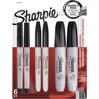 Ensemble de marqueurs permanents Sharpie® - Fine Pointe biseautée, Ultra fine Pointe de marqueur - Ink Noir - 6 / emballage  