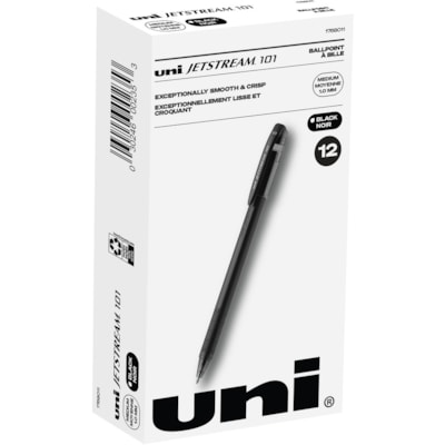 uni® Jetstream 101 Ballpoint Pen - 1 mm (0.04") Medium Pen Point - Black Ink - Gel-based - Black Barrel - 1 Dozen 1.0MM UNI-SUPER INK