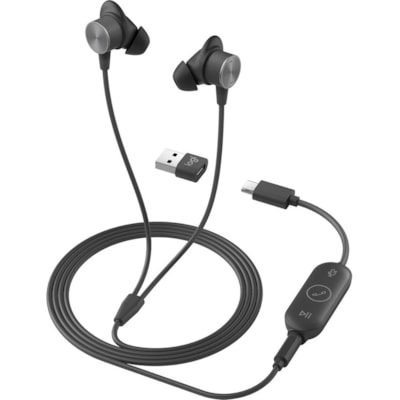 Logitech Zone Wired Earbuds - Stereo - Mini-phone (3.5mm), USB Type C, USB Type A - Wired - 16 Ohm - 20 Hz to 16 kHz - Earbud - Binaural - In-ear - 4.8 ft (1.46 m) Cable - Noise Cancelling, Omni-directional, MEMS Technology Microphone - Graphite  ACCS 