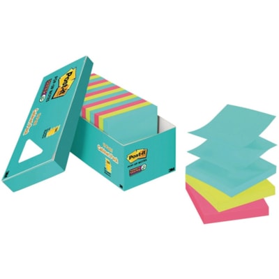 Post-it® Pop-up Adhesive Note - 3" (76.20 mm) Flag/Note Width x 3" (76.20 mm) Flag/Note Length - Square - Miami - Sticky - 18 / Pad 90 SHEETS/PAD SUPERNOVA NEONS 