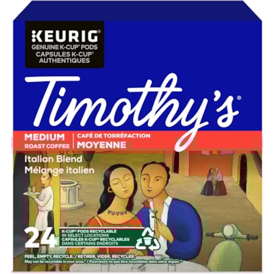 Timothy's K-Cup Italian Blend Medium Roast Coffee - Compatible with Keurig K-Cup Brewer - Medium - Per Pod - 24 / Box  
