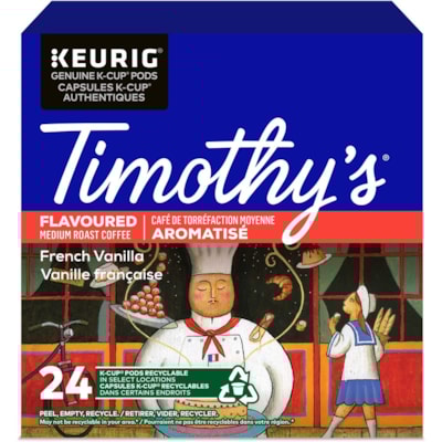 Timothy's K-Cup French Vanilla Medium Roast Coffee - Compatible with Keurig K-Cup Brewer - Medium - Per Pod - French Vanilla, Arabica - 24 / Box COFFEE BX/24  - USE ONLY IN KEURIG SINGLE CUP COFFEEMAKERS