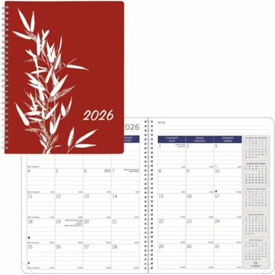 Blueline 2026 Joyful DuraGlobe 14-Month Monthly Planner - December to January - 8-7/8" x 7-1/8" - Red - Bilingual - Monthly - 14 Month - December 2025 to January 2027 - 1 Month Double Page Layout - 7 1/8" (180.98 mm) x 8 7/8" (225.43 mm) Sheet Size - Twin Wire - Red - Bamboo Fiber, Paper - Bilingual  