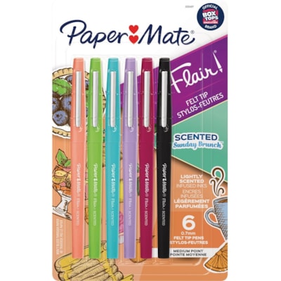Paper Mate Flair Scented Markers Assorted Colours 6/pkg - 0.7 mm (0.03") Medium Marker Point - Assorted Ink - Water Based - Felt Tip - 6 / Pack  