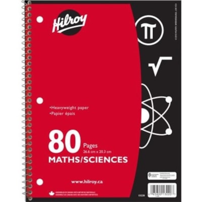 Hilroy - Cahier 13220 - 40 Feuilles - 80 Pages - Reliure spirale - Ligné large Front Ruling - 3 Trou(s) - hauteur de 10,50 po (266,70 mm) x largeur de 8 po (203,20 mm) x profondeur de 0,25 po (6,35 mm) - Paper Blanc - Cover Rouge - Feuille dense NOIR 80PG 10-7/8X8-3/8 3 TROUS RÉGLURE SCOLAIRE SUR UNE FACE