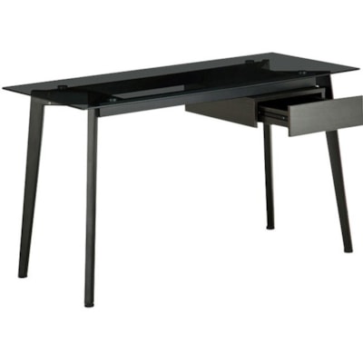 HDL Glass Top Computer Desk - Gray Top - Powder Coated, Black Oak Base - Contemporary Style - 51.3" (1301.75 mm) Table Top Width x 23.8" (603.25 mm) Table Top Depth - 30" (762 mm) Height - Tempered Glass Top Material 51 1/4"W X 25 3/4"D X 30"H BLACK OAK / GREY GLASS