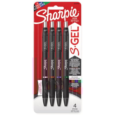 Sharpie S-Gel Retractable Pens 0.7 mm Assorted Colours 4/pkg - 0.7 mm (0.03") Medium Pen Point - Assorted Ink - 4 / Pack BLACK BLUE  RED  GREEN 