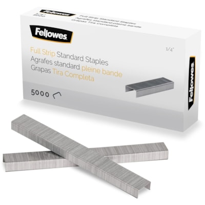 Fellowes ¼" Full Strip of Staples 5000pk - 1/4" - for Paper - Silver - 1 Each 5000PK 