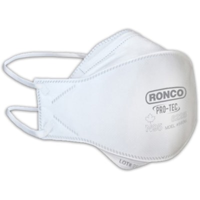 RONCO PRO-TEC Particulate Filtering / Medical N95 Respirator, Flat Folded - Recommended for: Medical, Food Service, Grinding, Sanding, Sweeping - One Size - Particulate, Airborne Particle, Allergen Protection - Polypropylene, Natural Rubber - White - Comfortable, Latex-free, Lightweight, Adjustable  BOX OF 20 MEDICAL RESPIRATORS WHITE
