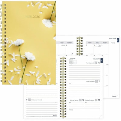 Blueline Essential Planner - Academic - Weekly, Monthly - 13 Month - July to July - Twin Wire - Multicolor, Gold - Foil - Translucent Cover - 8" (203.20 mm) Height x 5" (127 mm) Width - Bilingual, Monthly Planner, Ruled Planning Space, Reminder Section, Notes Area, Periodic Table, Multiplication Tab  