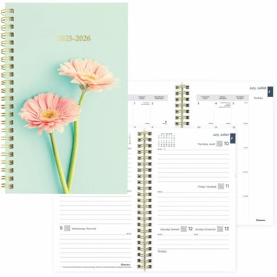 Blueline Essential Planner - Academic - Weekly, Monthly - 13 Month - July to July - Twin Wire - Navy, Gold - Foil - Translucent Cover - 8" (203.20 mm) Height x 5" (127 mm) Width - Bilingual, Monthly Planner, Ruled Planning Space, Reminder Section, Notes Area, Periodic Table, Multiplication Table, Me  