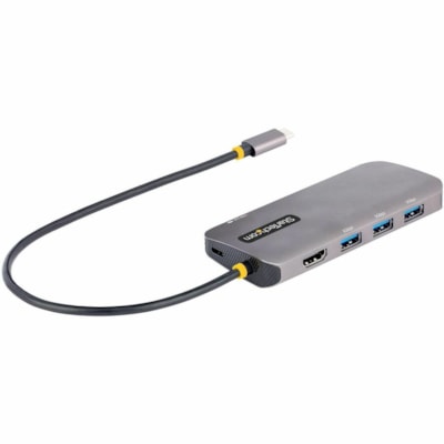 StarTech.com USB C Multiport Adapter, 4K 60Hz HDMI HDR10 Video, 3 Port 5Gbps USB 3.2 Hub, 100W PD PassThrough, GbE, Mini Travel Dock - USB C multiport adapter to 4K 60Hz HDMI video HDR with DP 1.4 Alt-Mode - 3x USB-A 5Gbps | 100W USB PD Pass-Through laptop charging - 12in cable - Portable Type-C min ZACCS 