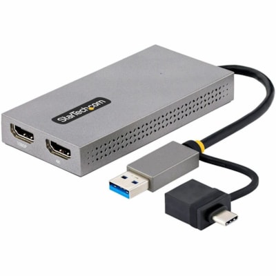 StarTech.com Adaptateur USB vers Double HDMI de 11cm, USB A/C vers 2 Écrans HDMI (1x4K30Hz/1x1080p), Convertisseur USB 3.0 à HDMI, Win/Mac - 3840 x 2160 Pris en charge - Gris - 1 HZ + 1080P 