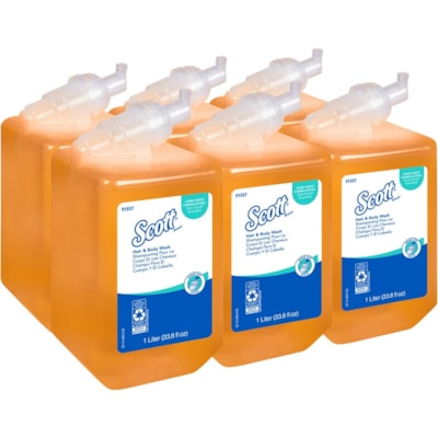 Scott - Shampoo 91557 - Agrume Arôme - 1 L - Poils, Corps - Jaune - Parfum agréable, Sans résidus - 6 / Carton SCOTT ESSENTIAL 