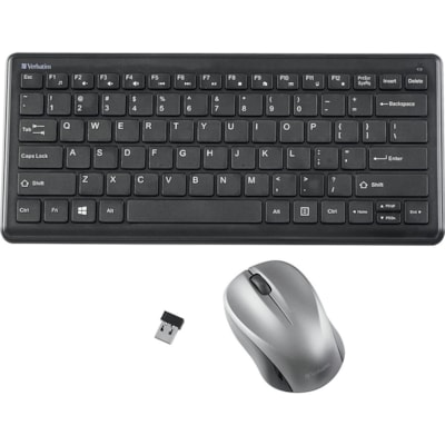 Verbatim Silent Wireless Compact Keyboard and Mouse - Wireless RF 2.40 GHz Keyboard - Wireless RF Mouse - Blue LED - 1600 dpi - Compatible with PC, Mac - 1 SILENT AND COMPACT 