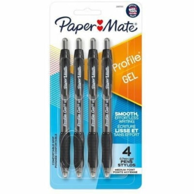Paper Mate Profile Retractable Gel Pens - 0.7 mm (0.03") Medium Pen Point - Retractable - Black Ink - Gel-based - 4 / Pack  