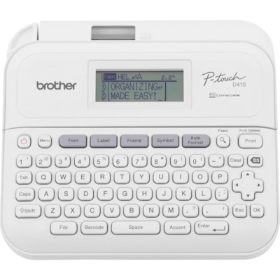 P-touch P-Touch PT-D410AD Label Printer Gray - Thermal Transfer - 0.79 in/s (20 mm/s) Mono - 15 Fonts - 180 dpi - Tape0.14" (3.50 mm), 0.24" (6 mm), 0.35" (9 mm), 0.47" (12 mm), 0.71" (18 mm) - Battery, Power Adapter - 6 Batteries Supported - AA - Gray - Desktop - PC, Mac - QWERTY, Manual Cutter, La P-TOUCH 30PRESET LBL TEMPLATE SHARP 180 DPI RESOLUTION