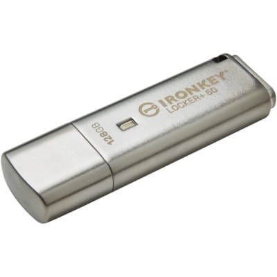 IronKey Locker+ 50 USB Flash Drive - 128 GB - USB 3.2 (Gen 1) Type A - 145 MB/s Read Speed - 115 MB/s Write Speed - Silver - XTS-AES, 256-bit AES - 5 Year Warranty   EXT 