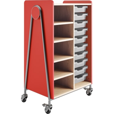 Safco Whiffle Typical 2 Double 48" - 4 Shelf - 4 Casters - Laminate, High Pressure Laminate (HPL), Particleboard, Polyvinyl Chloride (PVC) - 48" (1219.20 mm) Height - Red  