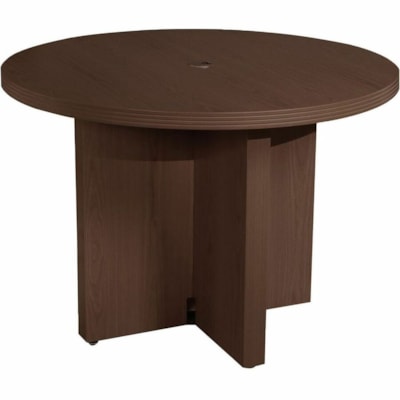 Safco - Table de conférence ronde 42 po Aberdeen Mayline - Unité Piédestal - Tissu: Stratifié, Panneau de fibres à densité moyenne (MDF) - Finition: Moka, Stratifié - Vérouillage à clé, Gestion des câbles, Passe-fil, Rési MOKA ABERDEEN MAYLINE GROUP 