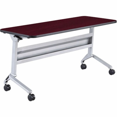 Mayline Flip-N-Go 24 x 60" Rectangular Training Table, LPL - Regal Mahogany Rectangle Top - Silver Base - 150 lb (68.04 kg) Capacity - 60" (1524 mm) Table Top Width x 24" (609.60 mm) Table Top Depth x 1.2" (30.48 mm) Table Top Thickness - 29" (736.60 mm) Height x 60" (1524 mm) Width x 24" (609.60 mm TRAINING TABLE SILVER/MAHOGANY