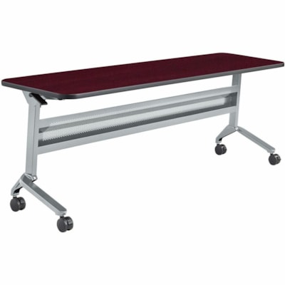 Mayline Flip-N-Go 24 x 72" Rectangular Training Table, LPL - Regal Mahogany Rectangle Top - Silver Base - 150 lb (68.04 kg) Capacity - 72" (1828.80 mm) Table Top Width x 24" (609.60 mm) Table Top Depth x 1.2" (30.48 mm) Table Top Thickness - 29" (736.60 mm) Height x 72" (1828.80 mm) Width x 24" (609 TRAINING TABLE SILVER/MAHOGANY