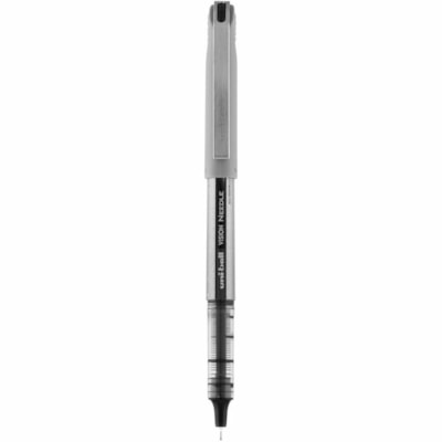 Uni-Ball Vision Needle Rollerball Pen - 0.7 mm (0.03") Fine Needle Pen Point - Black Ink - Pigment-based - Silver Barrel - 1 Each VISION NEEDLE 