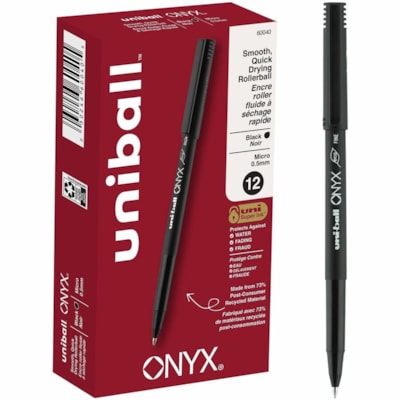 Uni-Ball Onyx, Rollerball Pen - 0.5 mm (0.02") Fine Conical, Micro Pen Point - Black Ink - Liquid - Matte Black Barrel - Metal Tip - 12 / Box MICRO .5MM LINE BLK PLASTIC BARREL& CAP DISPOSABLE SANFORD